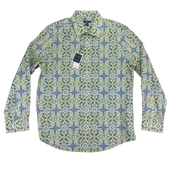 Club Room Other - Club Room Mens Medallion Refined Woven Long Sleeve Button Down Shirt Yellow L